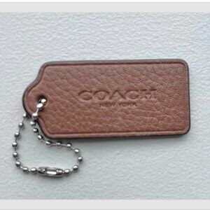 Coach New York 2" Brown Pebbled Leather Keychain Fob Bag Charm Hang Tag Logo